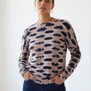 Raquel Allegra Cashmere Blend Tie Dye Leopard Distressed Sweater Tan Black Sz 1
